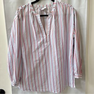 Nordstrom 100% Cotton Tunic Blouse blue white orange stripe size medium